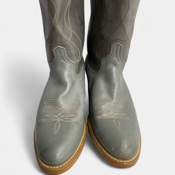 Acme Vintage Gray Leather Western Cowboy Work Boots Men's 12 - Picture 4 of 13